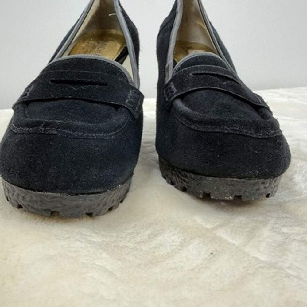 Michael Kors Rory Wedge Platform Loafers Black Suede Size 7 Lug Penny Loafer - Picture 8 of 14
